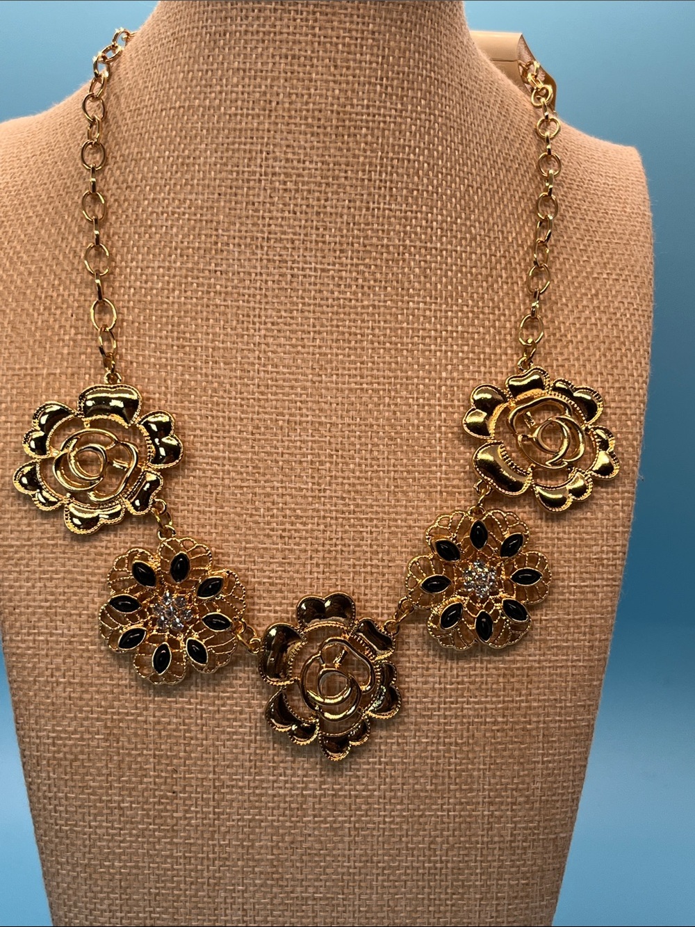 #0151. Erica Lyons Gold Floral Necklace with Black Accents